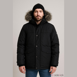 Point Zero Black Puffer Jacket Men’s Small Faux Fur Hood Winter Coat